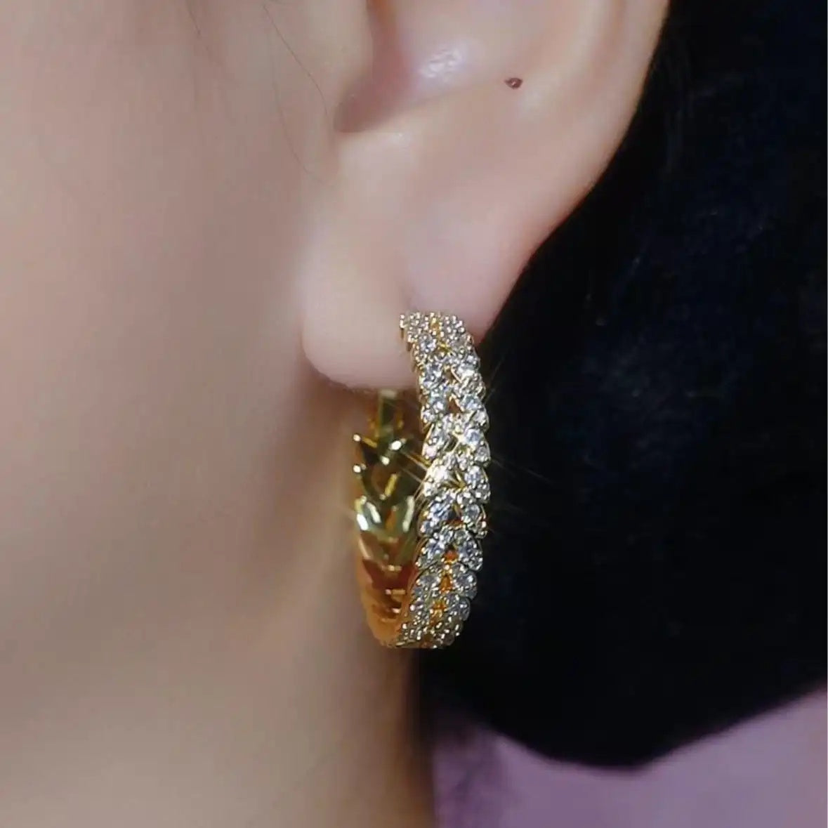 Two Tone Crystal Circle Hoop Earrings
