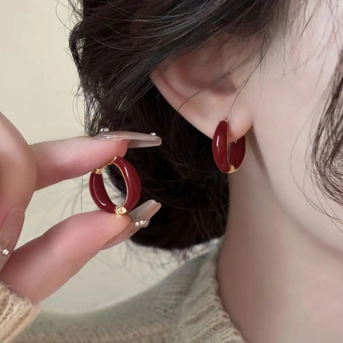 Two Tone Enamel Hoop Earrings