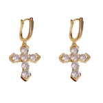 Two-Tone Minimalist Sparkly Crystal Cross Drop Earrings