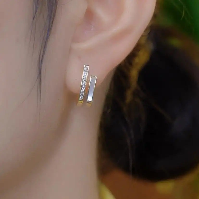 Two Tone Slim Huggie Earrings