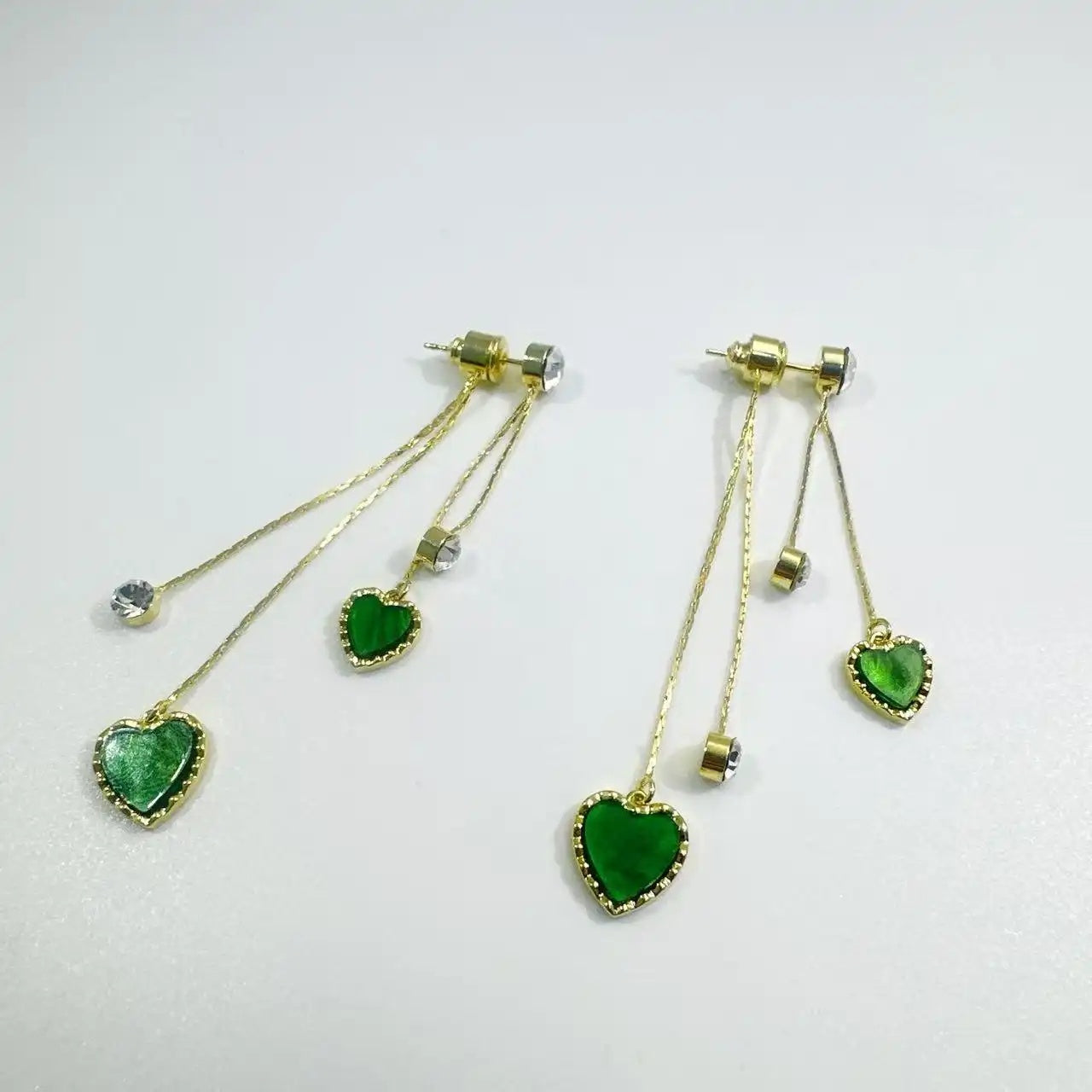 Two-Way Green Heart Earrings