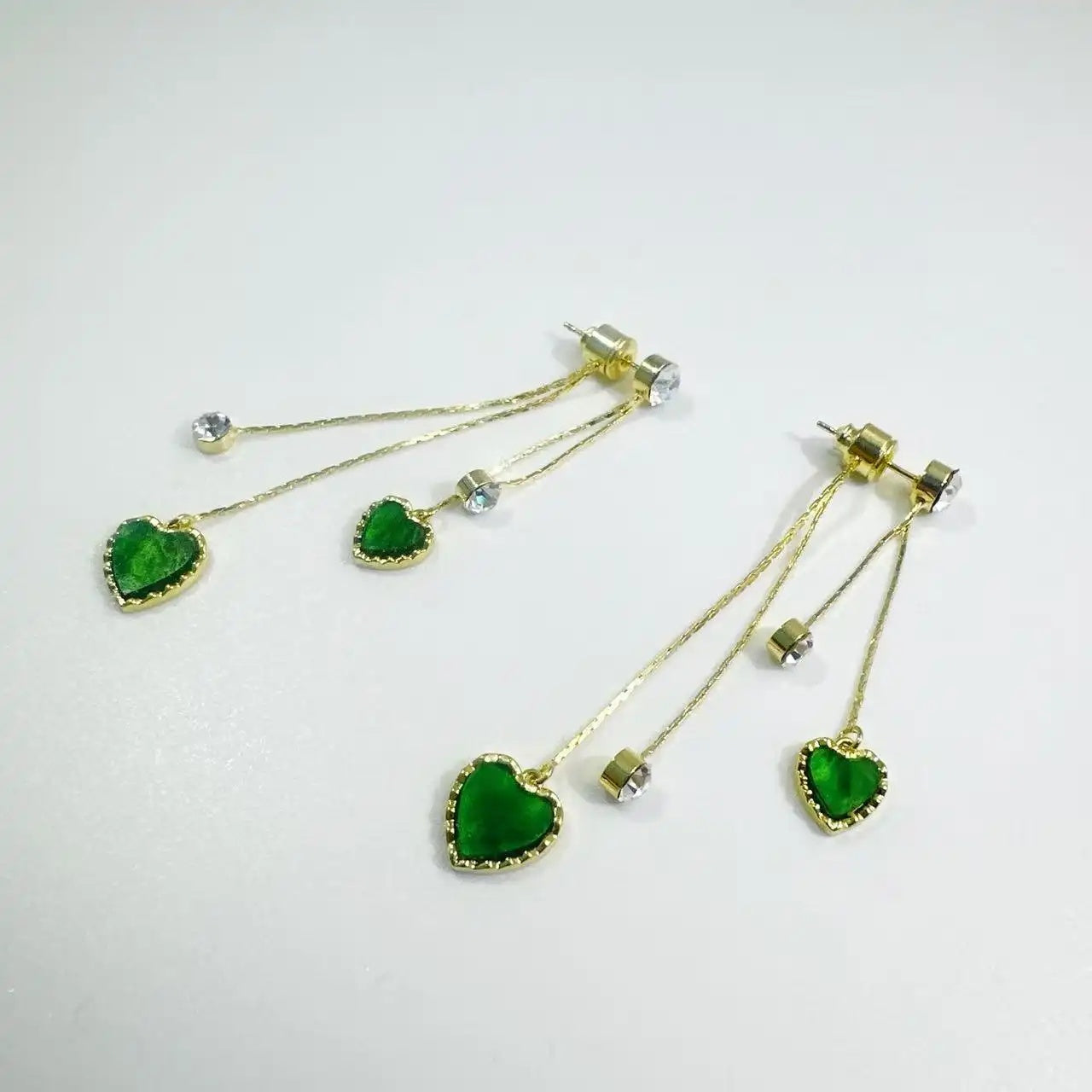 Two-Way Green Heart Earrings
