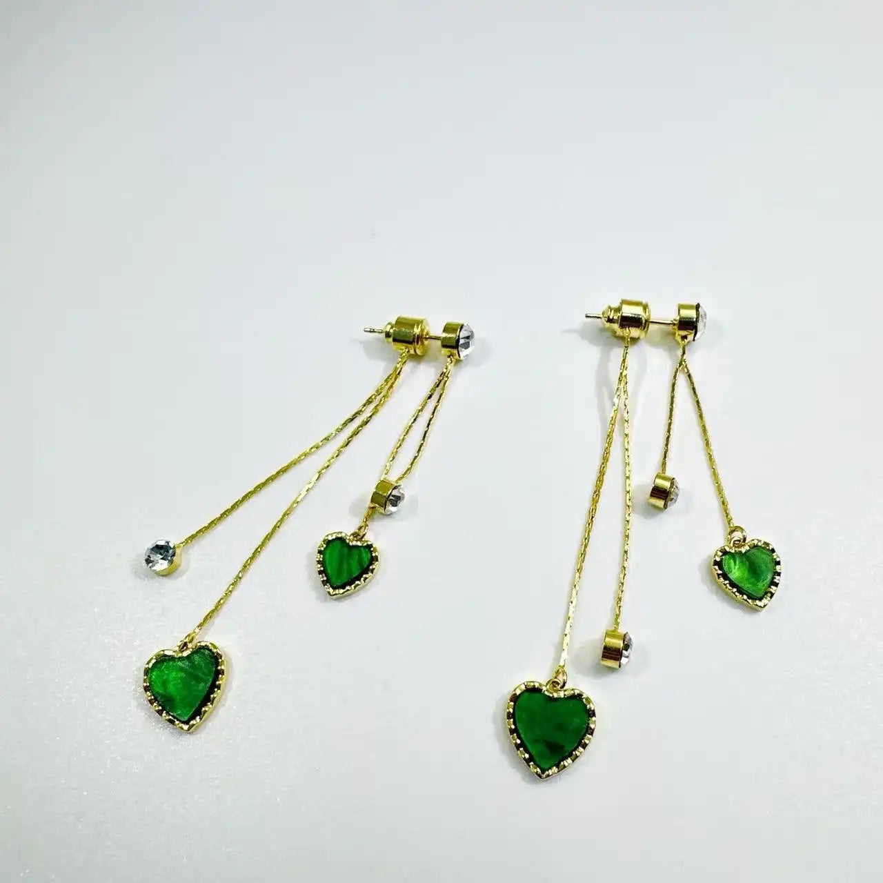 Two-Way Green Heart Earrings