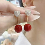 Two-Way Red Pearl Heart Earrings