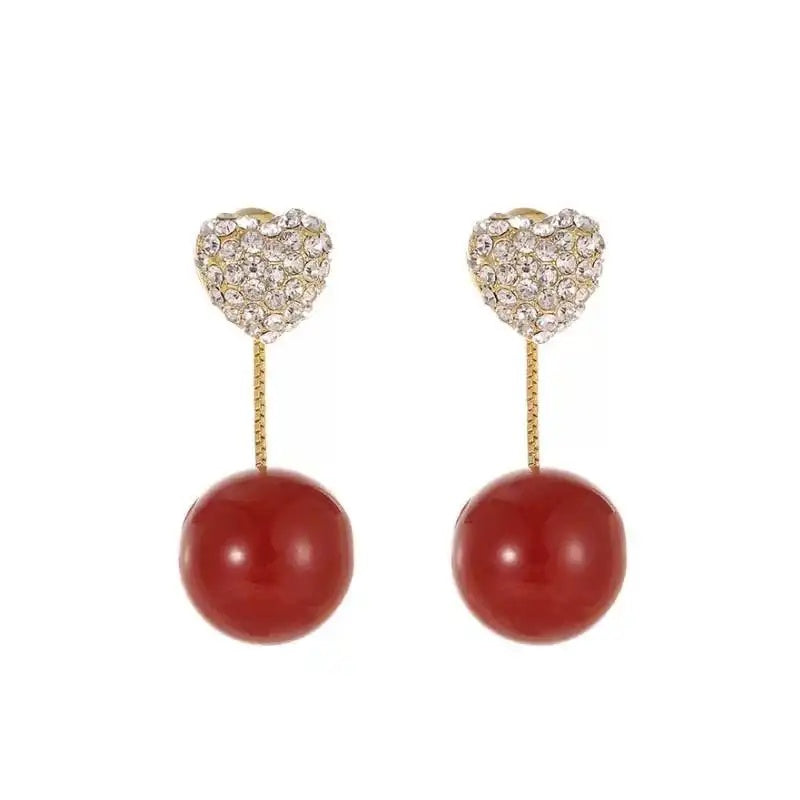 Two-Way Red Pearl Heart Earrings