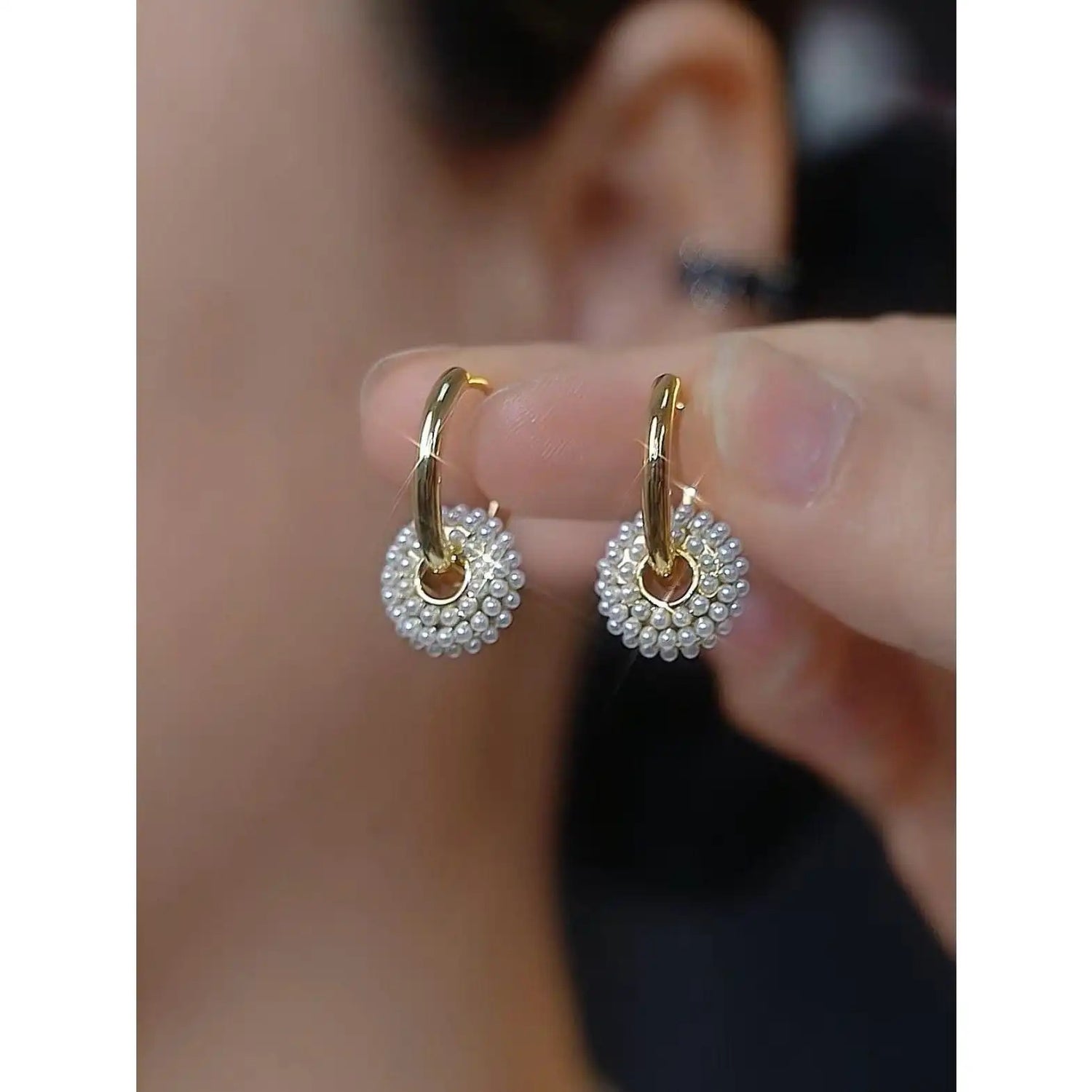 Two-Way Rice Bead Crystal Ear Cuffs