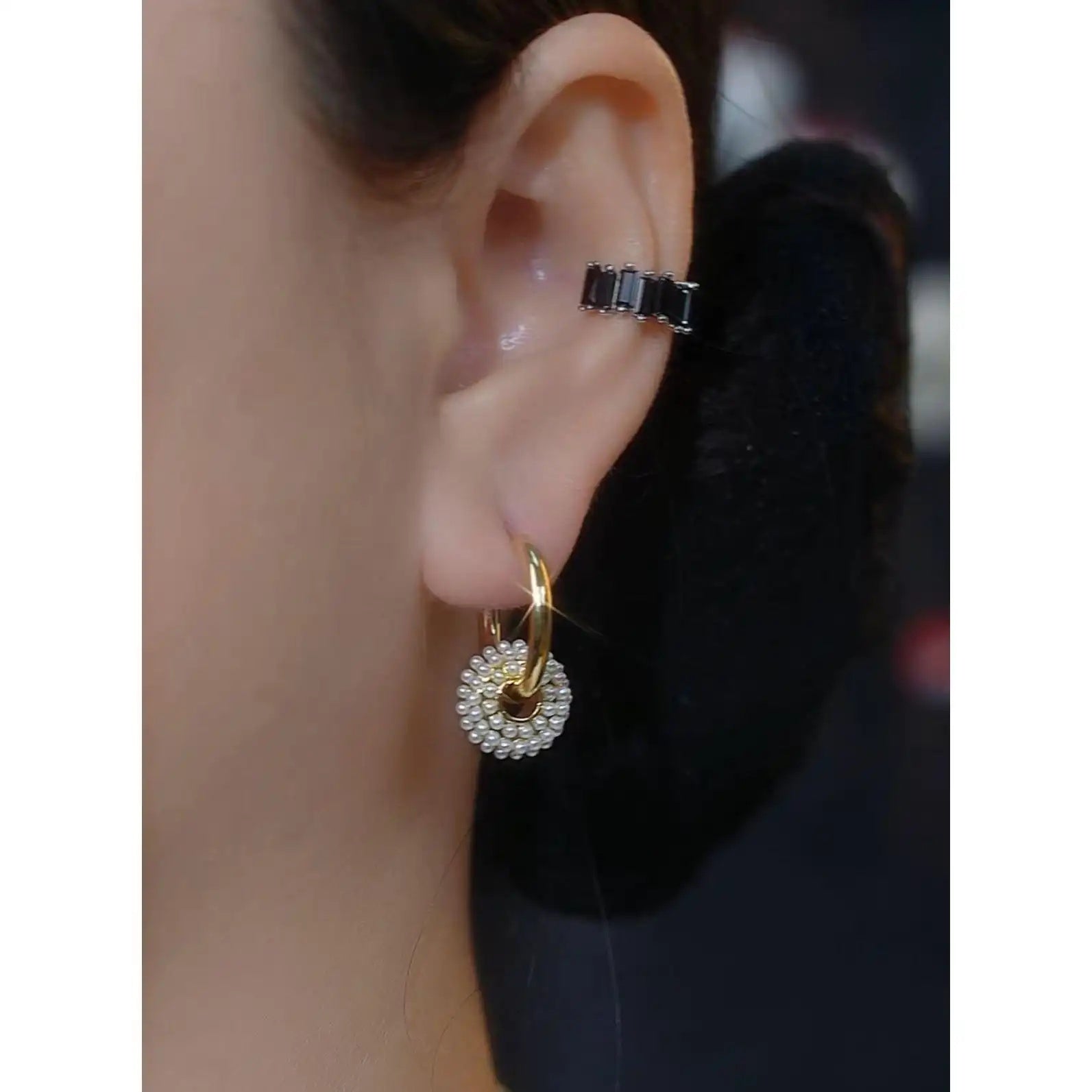 Two-Way Rice Bead Crystal Ear Cuffs