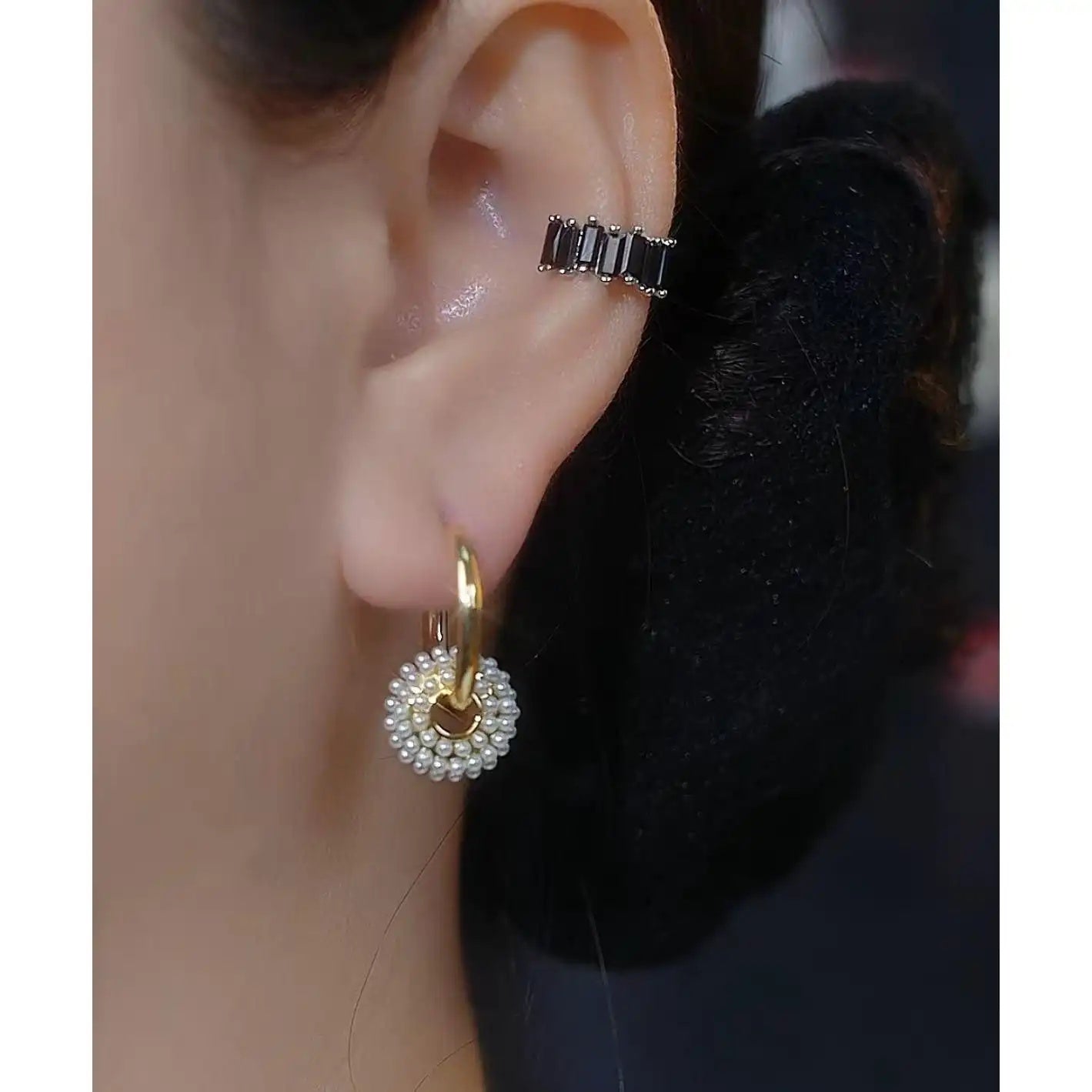 Two-Way Rice Bead Crystal Ear Cuffs