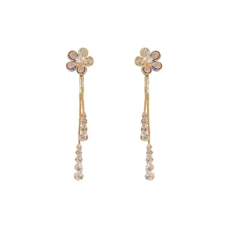 Two-Way Wear Flower Long Tassel Drop Earrings