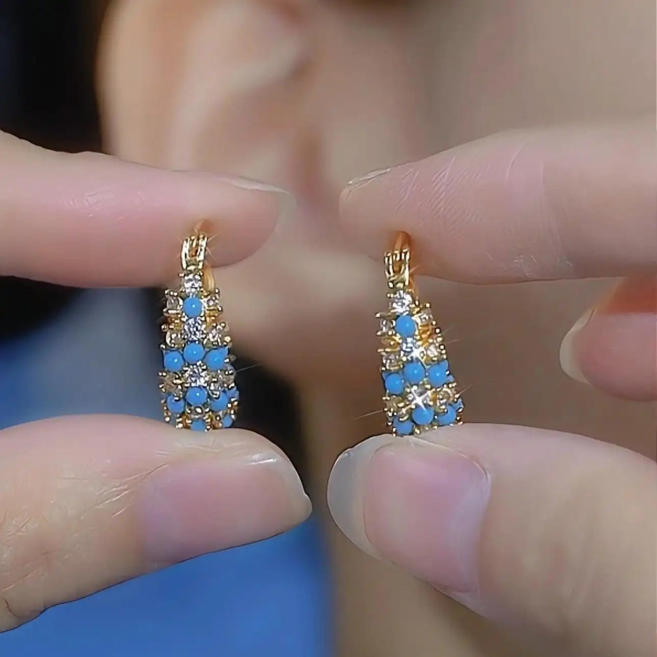 U-Shaped Imitation Turquoise and Faux Hoop Earrings
