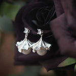 Uniqueginkgo Leaf Tassel Pearl Clip-On Drop Earrings