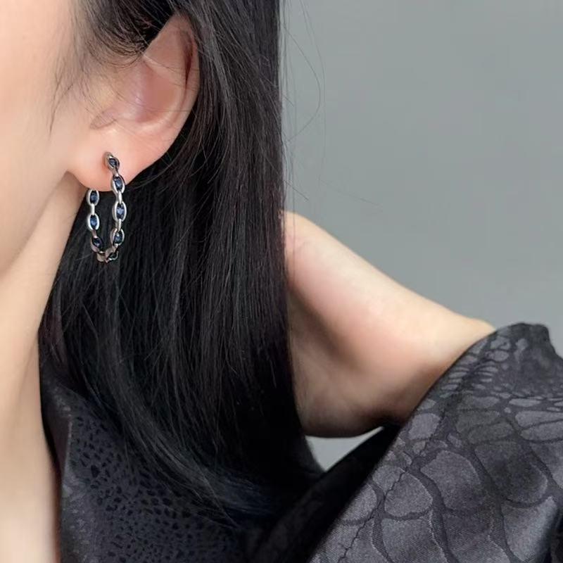 Vintage Blue Crystal Circle Earrings