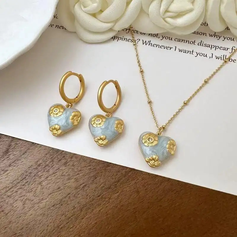 Vintage Blue Enamel Dripping Glaze Earrings