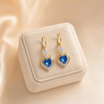 Vintage Blue Enamel Heart Hoop Earrings