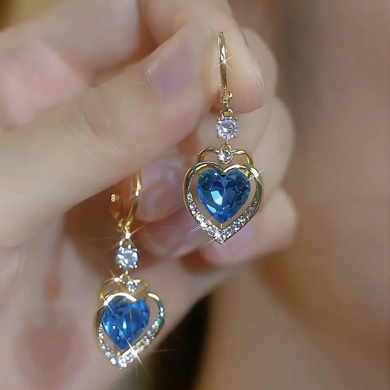 Vintage Blue Enamel Heart Hoop Earrings