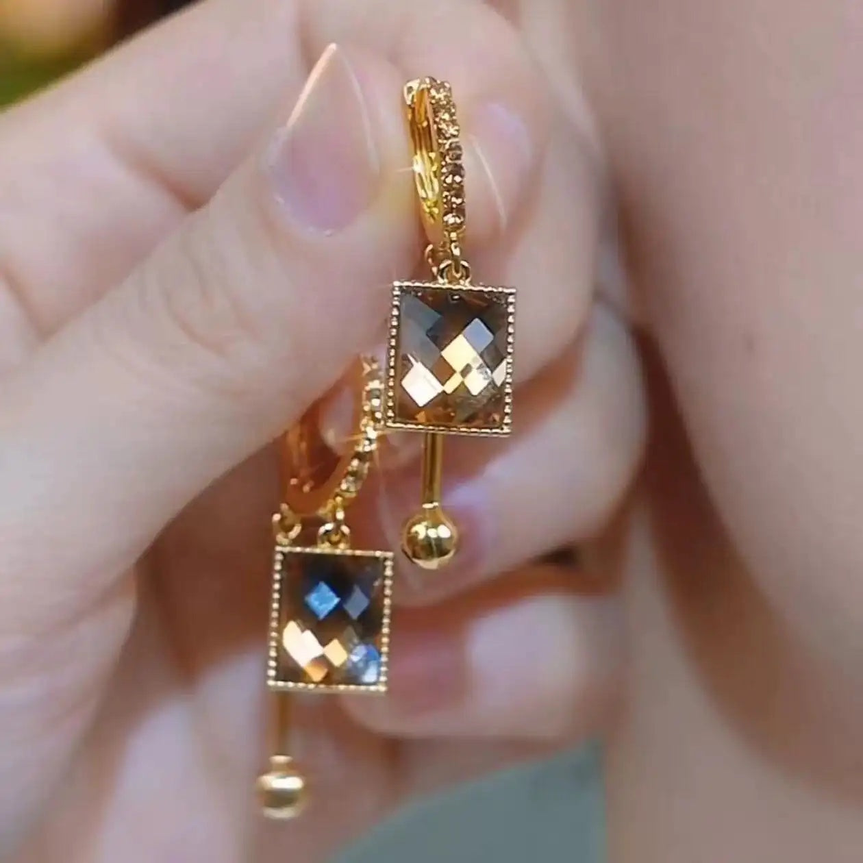 Vintage Brown Crystal Square Earrings