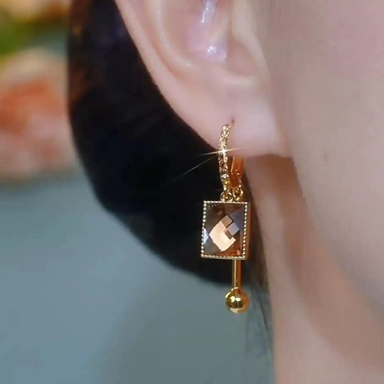 Vintage Brown Crystal Square Earrings