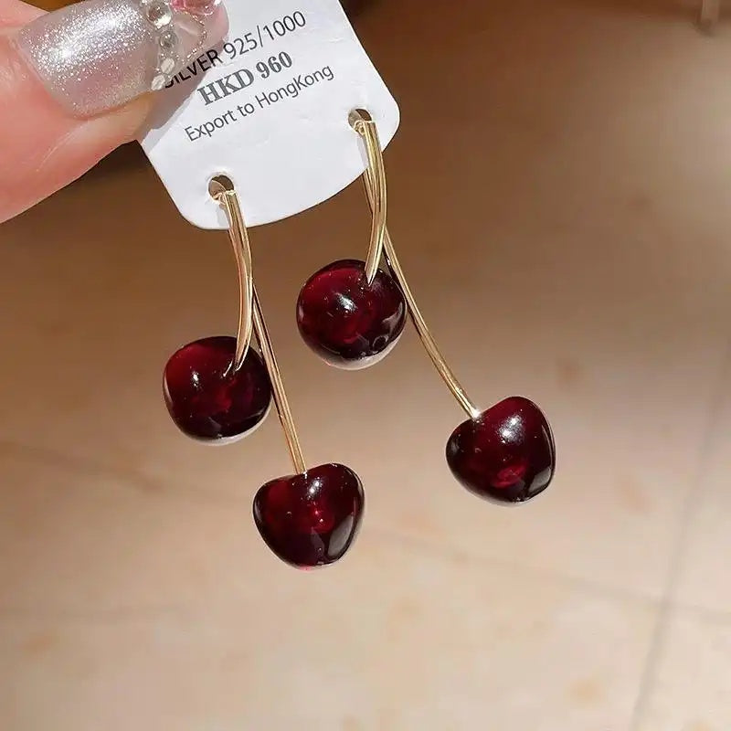 Vintage Cherry Resin Posts Minimalist Drop Earrings