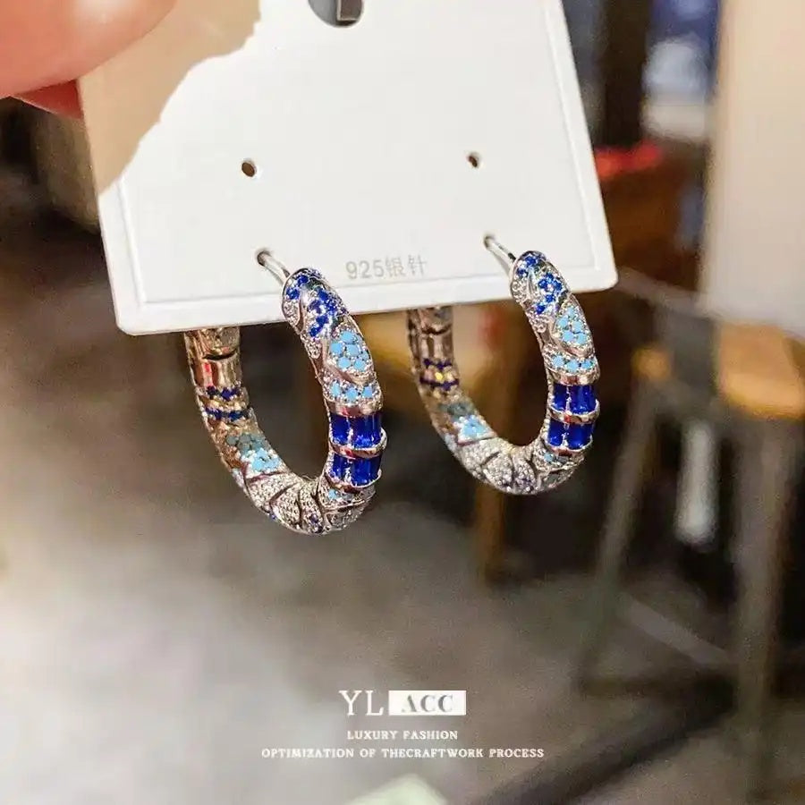 Vintage Contrast Color Crystal Geometric Hoop Earrings