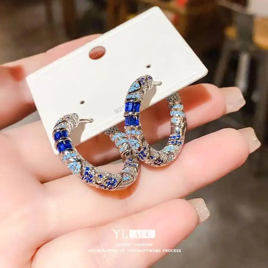 Vintage Contrast Color Crystal Geometric Hoop Earrings