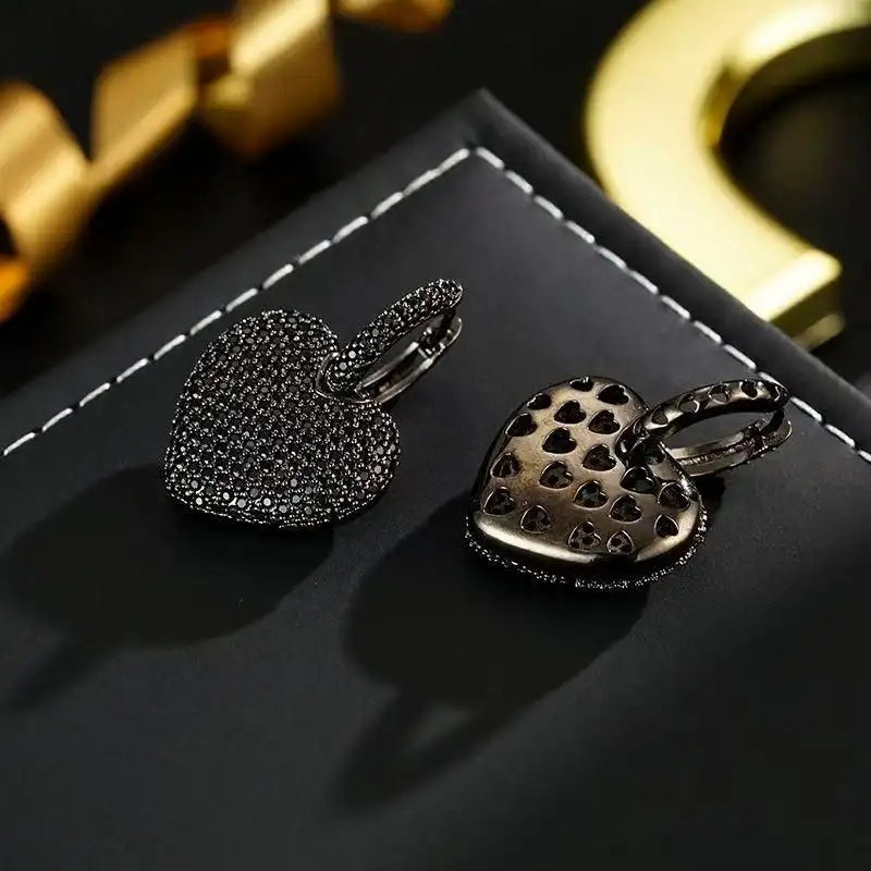 Vintage Crystal Black Heart Earrings