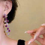 Vintage Crystal Rose Tassel Small Drop Earrings