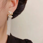 Vintage Crystal S-Shaped Long Tassel Drop Earrings