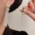 Vintage Crystal S-Shaped Long Tassel Drop Earrings