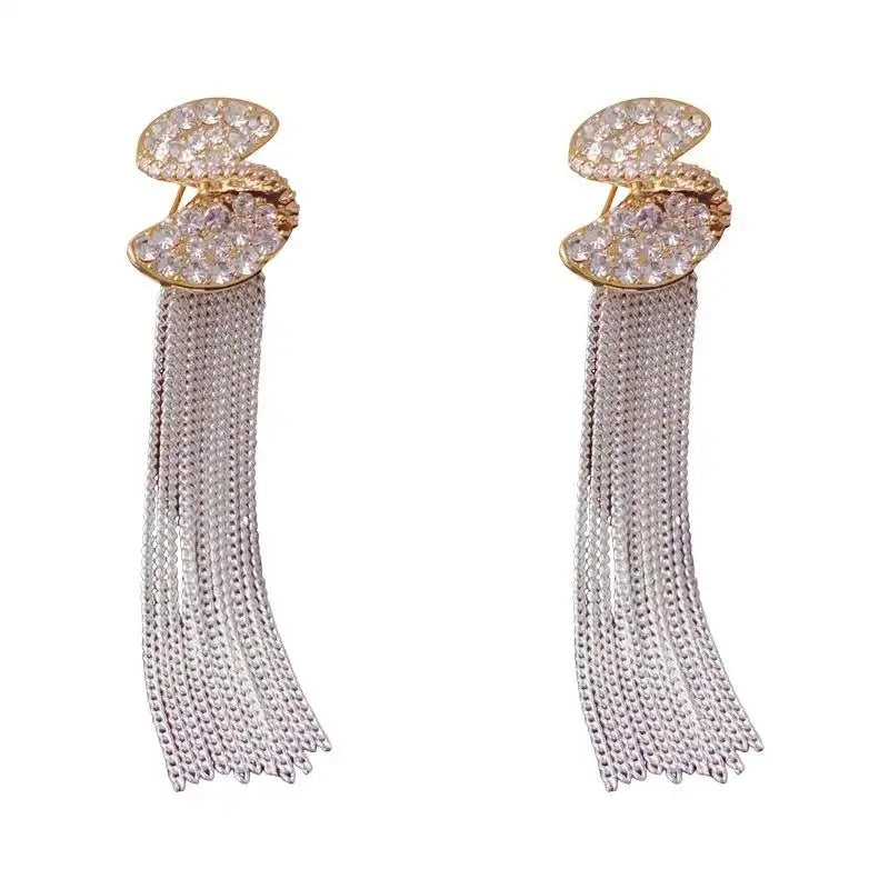 Vintage Crystal S-Shaped Long Tassel Drop Earrings