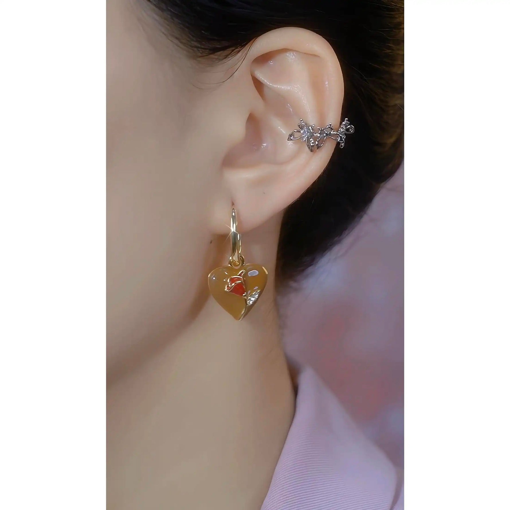 Vintage Dripping Oil Heart Crystal Ear Cuffs