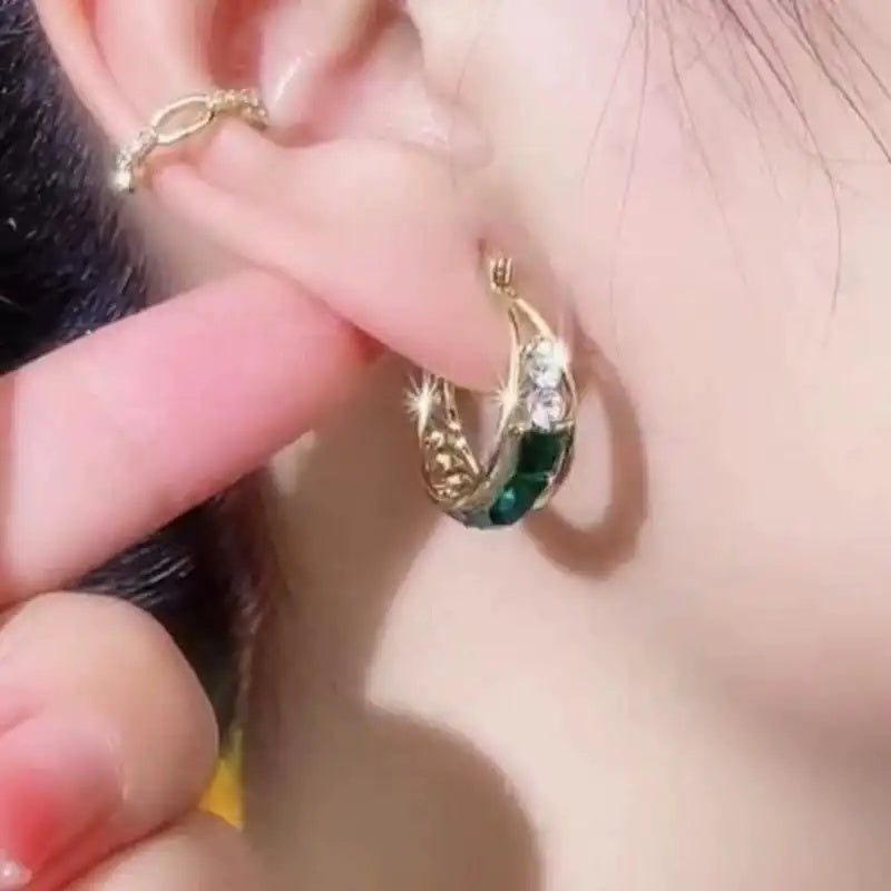 Vintage Emerald Circle Office Geometric Stud Earrings