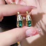 Vintage Emerald Circle Office Geometric Stud Earrings