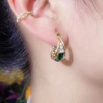Vintage Emerald Circle Office Geometric Stud Earrings