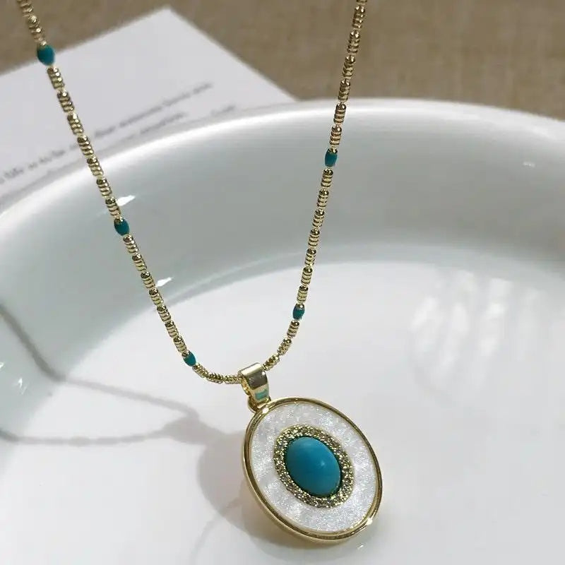 Vintage Faux Turquoise Shell Layered Necklace