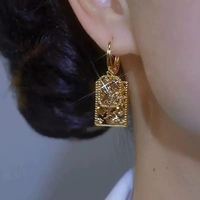 Vintage Geometric Square Coffee Color Ear Cuffs