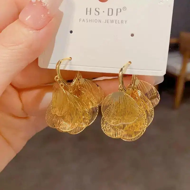 Vintage Ginkgo Leaf Gold-Tone Alloy Drop Earrings