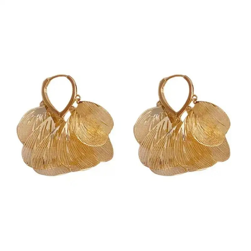 Vintage Ginkgo Leaf Gold-Tone Alloy Drop Earrings