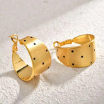 Vintage Gold Brushed Black Polka Hoop Earrings