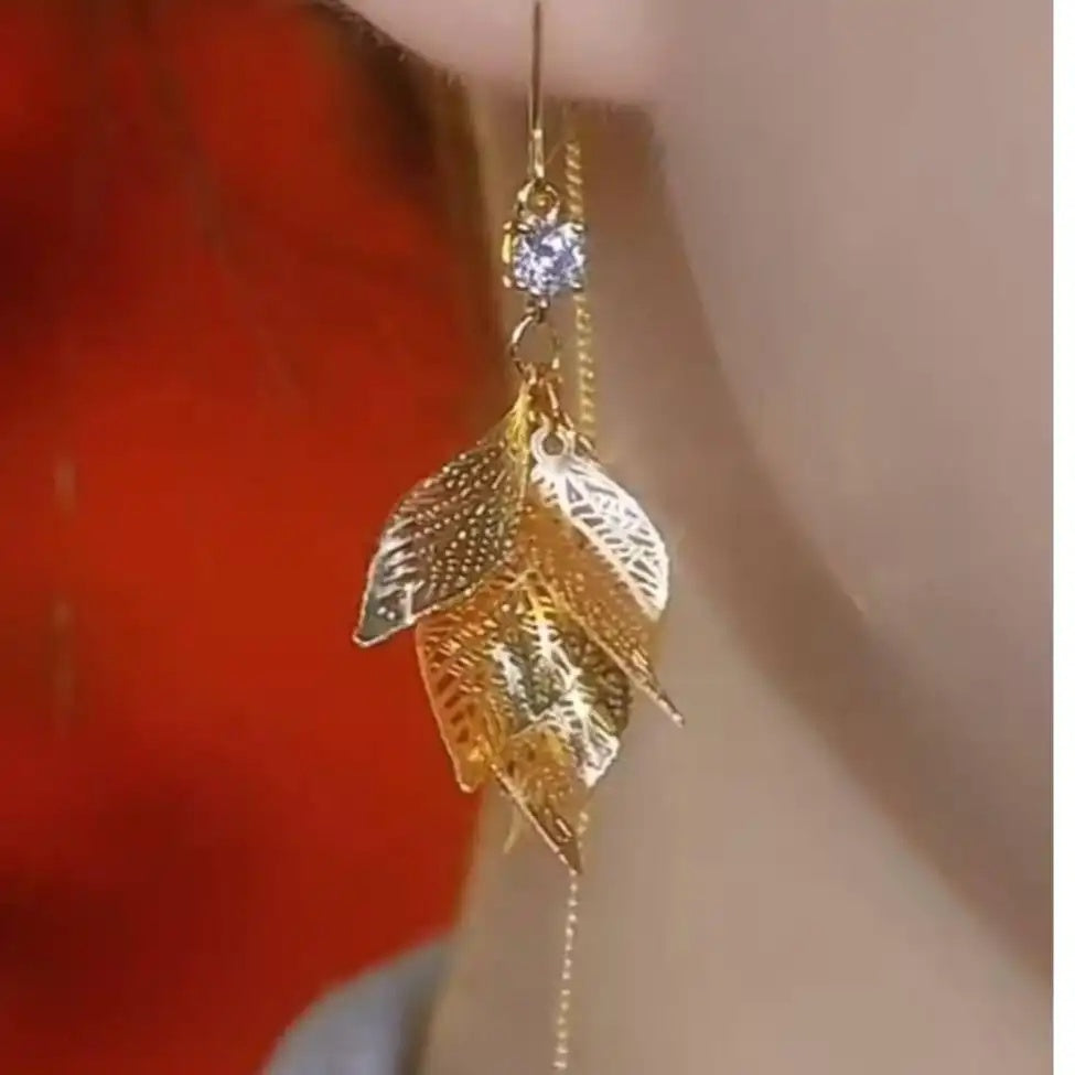 Vintage Gold Leaf Literary Drop Earrings