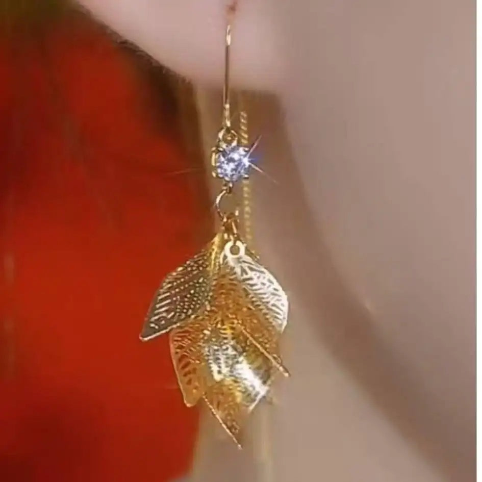 Vintage Gold Leaf Literary Drop Earrings