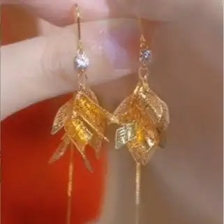 Vintage Gold Leaf Literary Drop Earrings