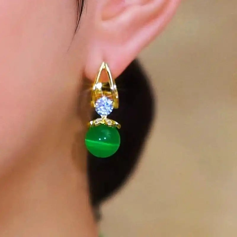 Vintage Green Cat Eye Modern Earrings