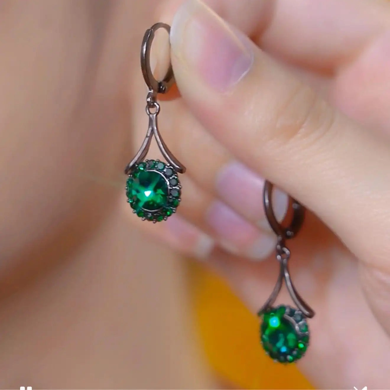 Vintage Green Crystal Hoop Earrings