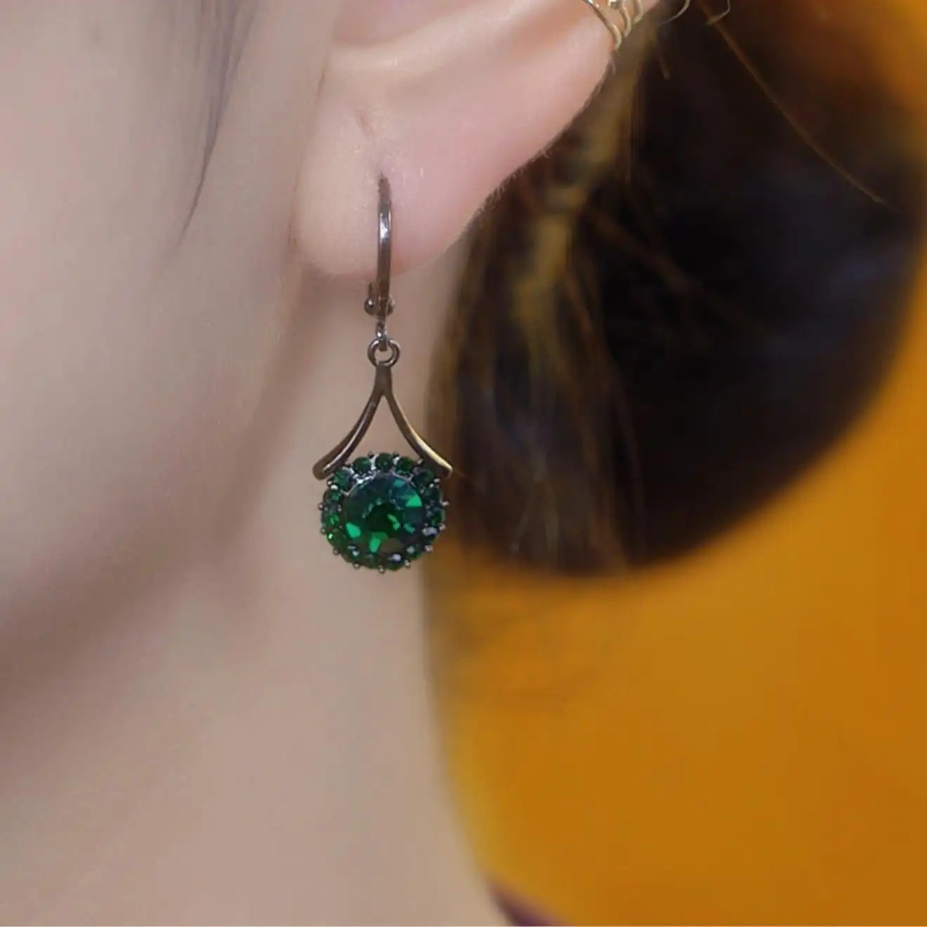 Vintage Green Crystal Hoop Earrings