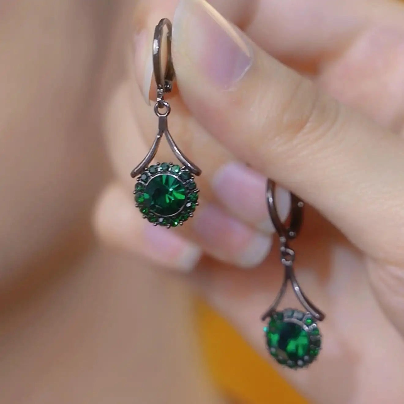 Vintage Green Crystal Hoop Earrings