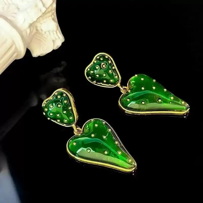 Vintage Green French Retro Court Earrings