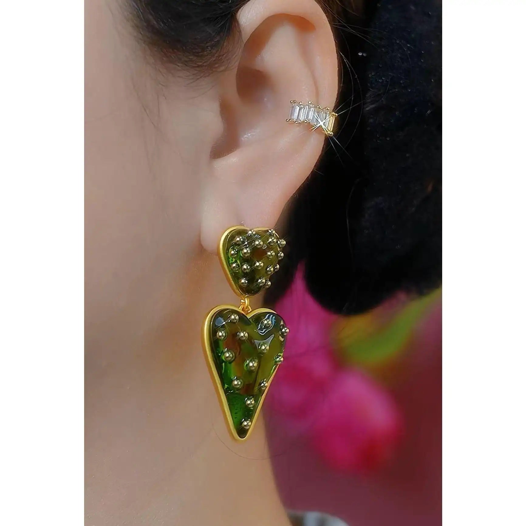 Vintage Green French Retro Court Earrings