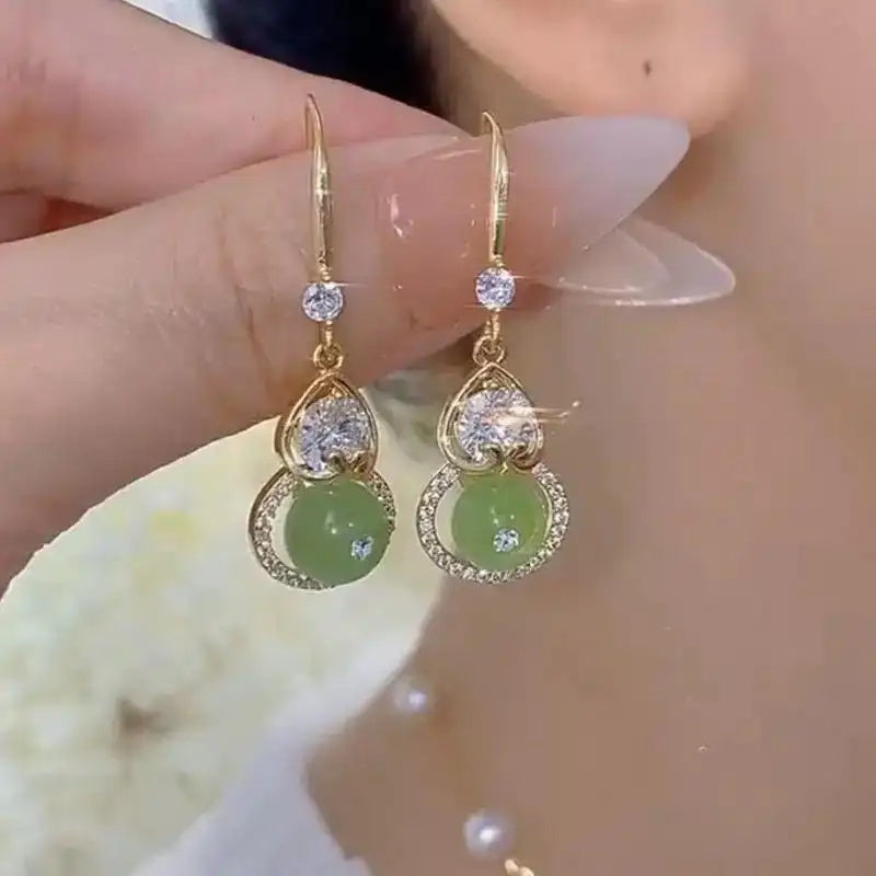 Vintage Green Gourd Clip-On Drop Earrings