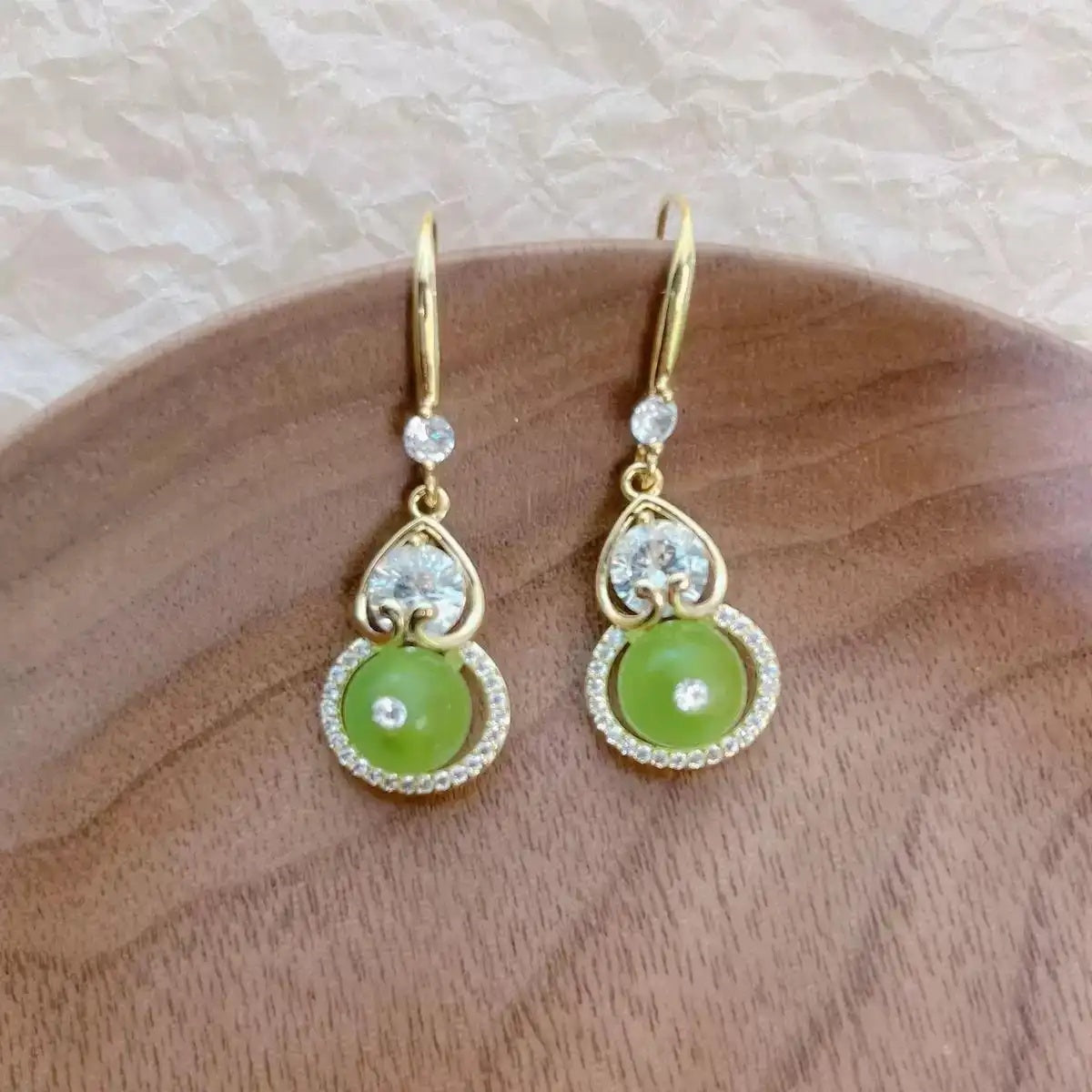 Vintage Green Gourd Clip-On Drop Earrings