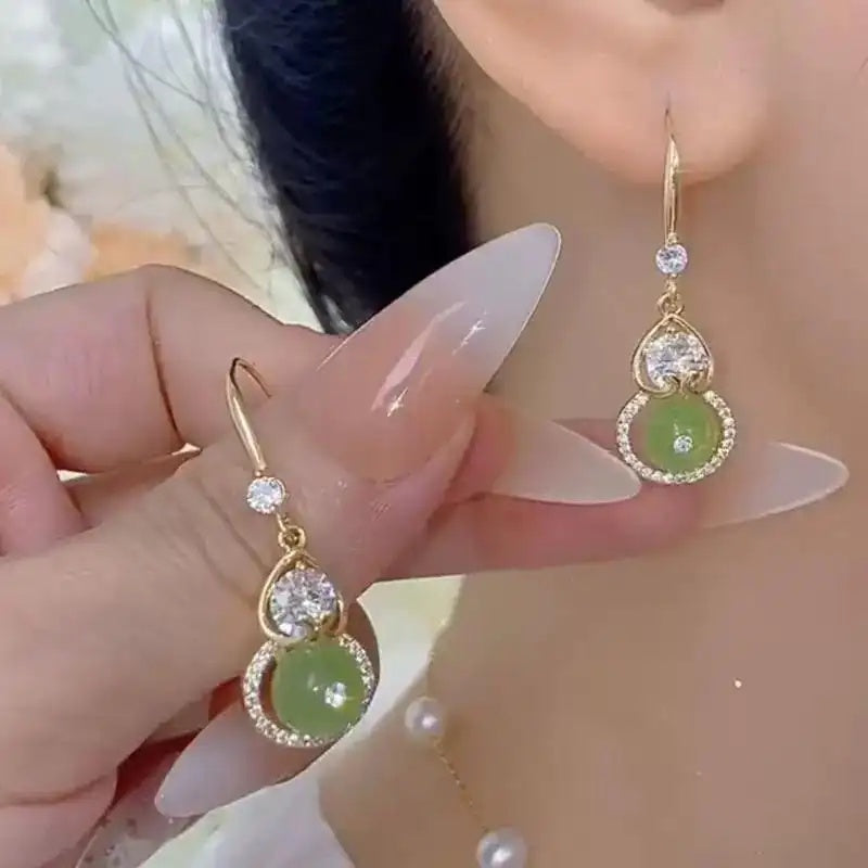 Vintage Green Gourd Clip-On Drop Earrings